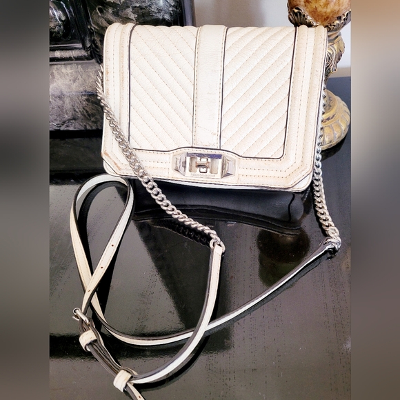 Rebecca Minkoff Handbags - Rebecca Minkoff Chevron Quilted Love Genuine Leather Crossbody Ivory 8"×6"×2"